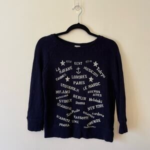 J. Crew XXS knit crewneck sweater spell out travel cotton black white vacation